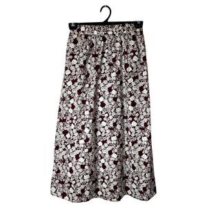 Zara Skirt Women XS Burgundy White Floral‎ Midi Boho Cottagecore Whimsical